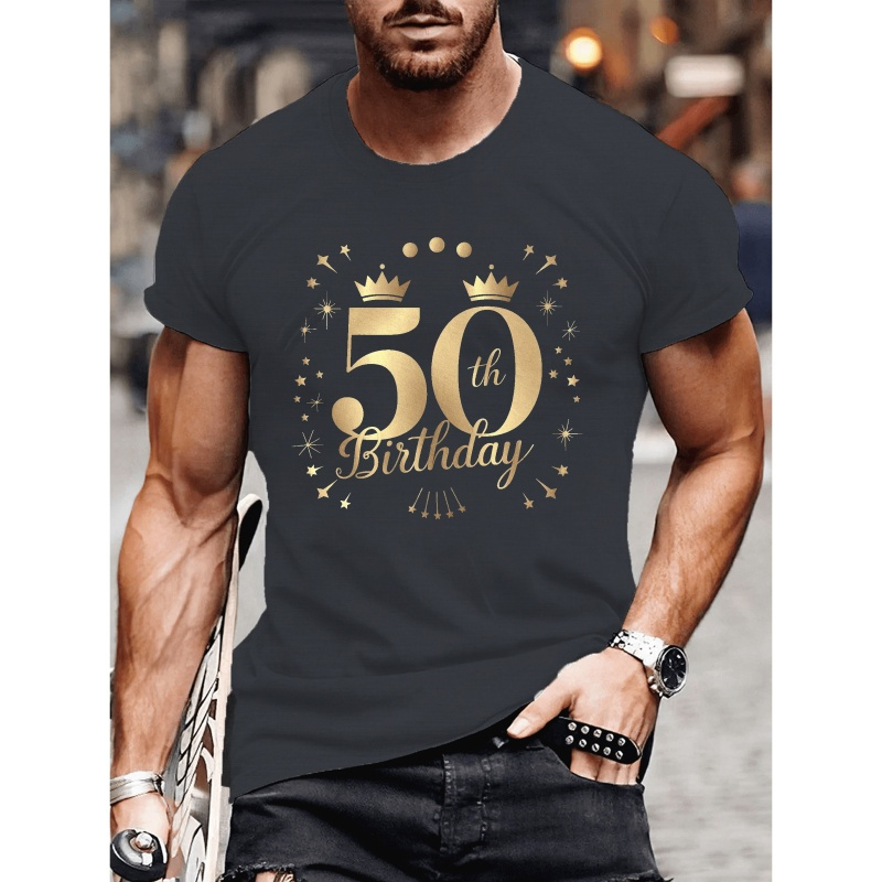 

Men's 50th Birthday T-shirt, Casual Summer Short Sleeve Tee, Breathable, Machine Washable