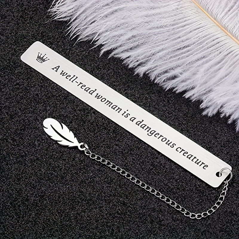 

Stainless Steel Lettering Slogan Bookmark, A Well-read Woman Is A Creature, Lettering Slogan, Stainless Steel Material Bookmark