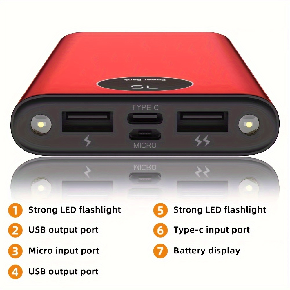 TEMU 10000mah Portable Power Bank Usb Lcd External Battery Charger For Cell Phone