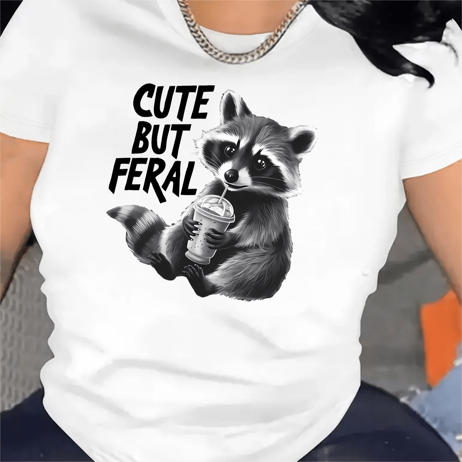 

Women's Stylish Versatile Sports T-shirt, Cute Raccoon Print, Soft And Comfortable, Casual Short Sleeve Crew Neck Top For Spring & Summer