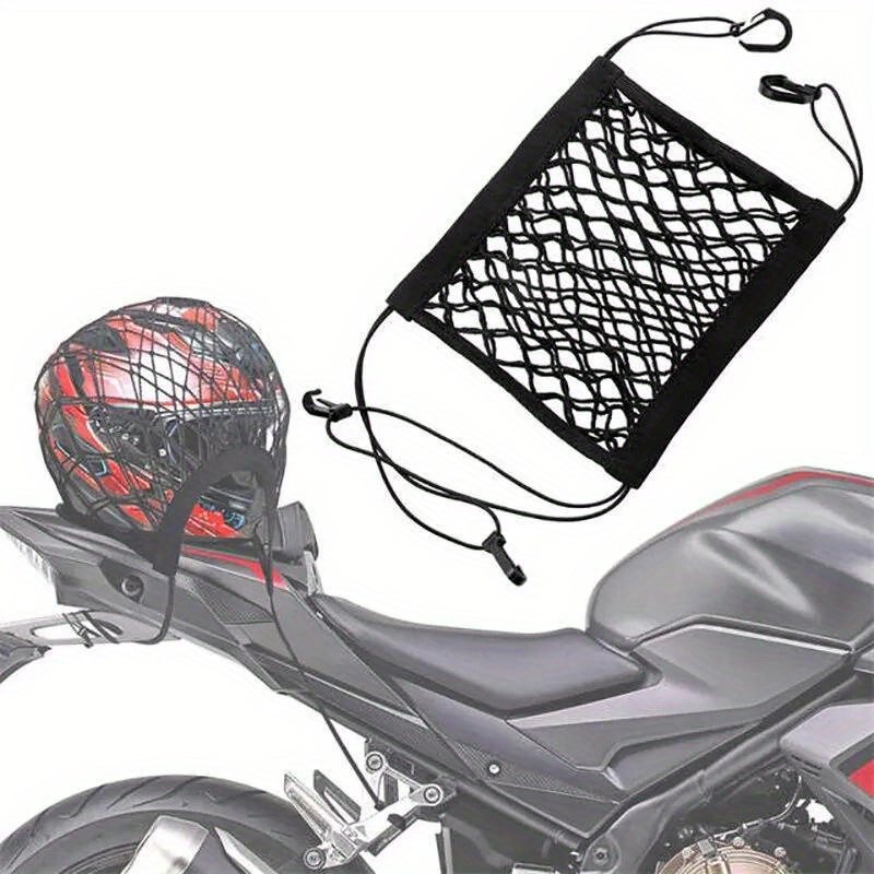 TEMU 1pc Spandex Motorcycle Cargo Net With Elastic Bungee Hooks - Double Layer Helmet Storage Luggage Net For Motorbikes, Scooters, And Bicycles