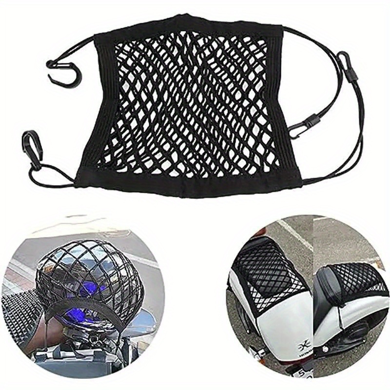 

1pc Spandex Motorcycle With Bungee Hooks - Double Layer Helmet Storage Luggage Net For Motorbikes, Scooters, And Bicycles