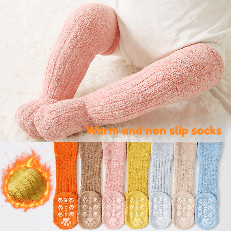 

3 Pairs Of 's Autumn And Winter Velvet Thickened Long Tube Anti-slip Floor Socks Coral Velvet Knee-length Glue Socks Suitable For To Wear In Autumn And Winter Socks As A Valentine's Day Gift For