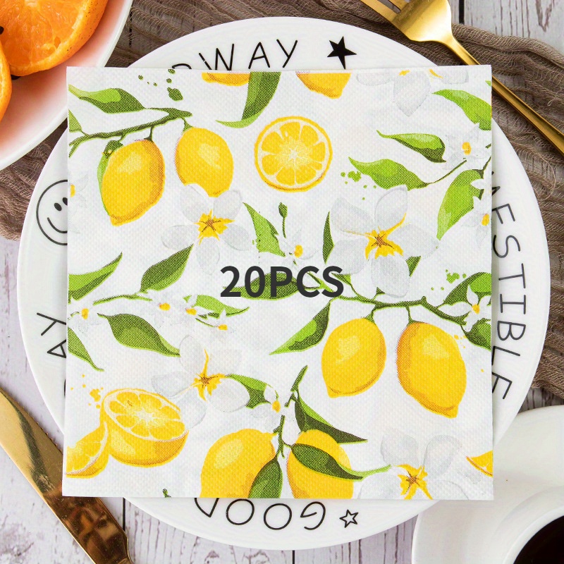 

20pcs Lemon Print Paper Napkins, 2-ply Disposable Dinner Napkins For Birthdays And Party Theme Decor, Festive Design Table Tissues