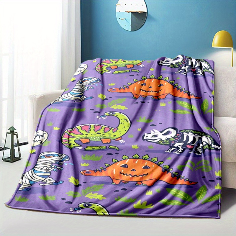 

Vintage Flannel Throw Blanket With 3d Dinosaur Print - Soft Polyester Knit, Digital Floral Design, Lightweight All-season Cozy Blanket For Bed, Sofa, Home Decoration, Holiday Gift