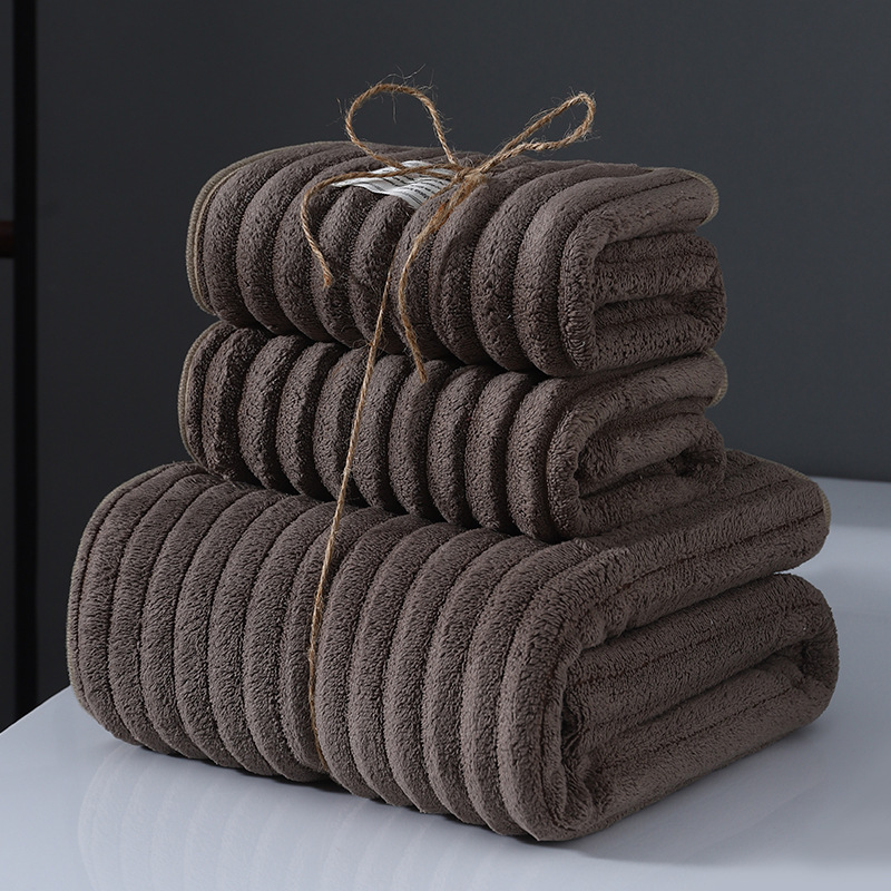 

Luxurious Japanese-inspired 3-piece Coral Fleece Bath Towel Set - 350 Gsm Knit Fabric, 100% Polyester - 1 Bath Towel, 2 Face Towels - Ultra Absorbent And Durable For Home, Hotel, And Outdoor Use