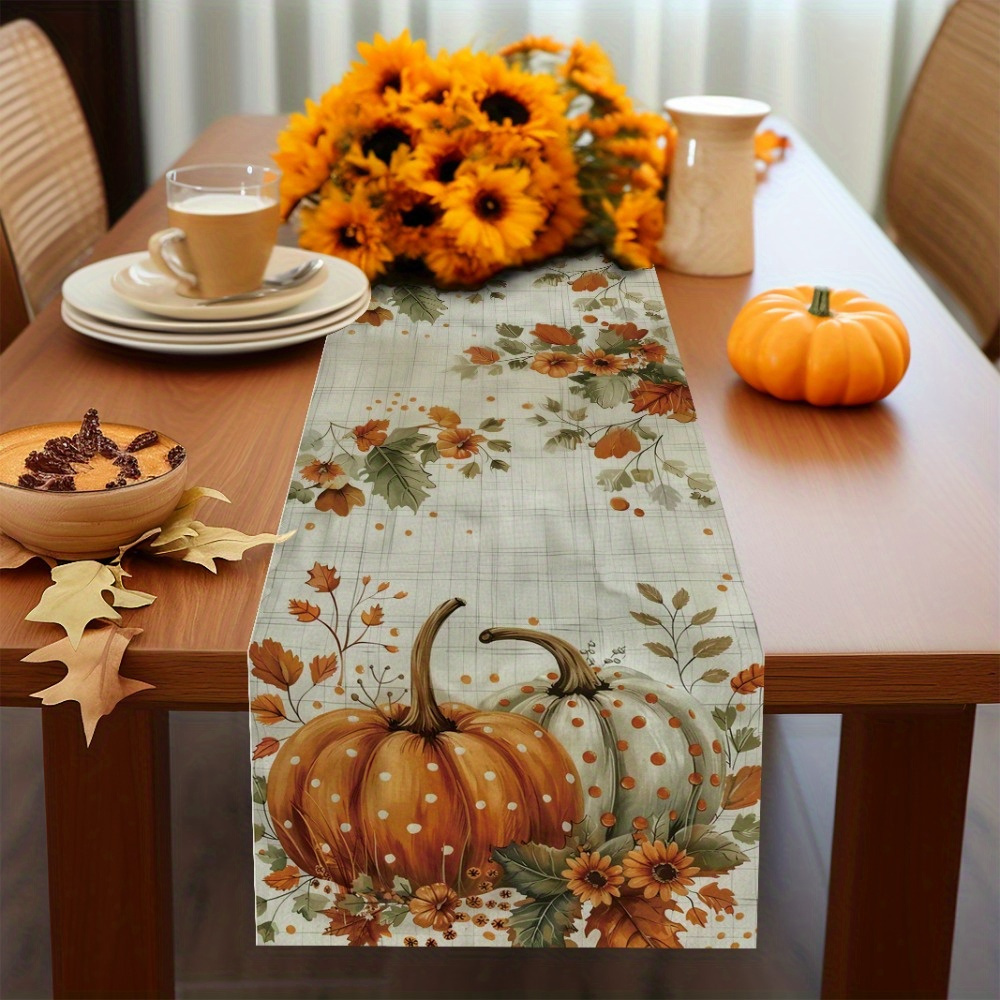 

Autumn Pumpkin Maple Leaf Woven Table Runner - 100% Polyester Rectangular Table Flag - 13x72 Inch - Ideal For , Thanksgiving, And Seasonal Home Décor - 1pc