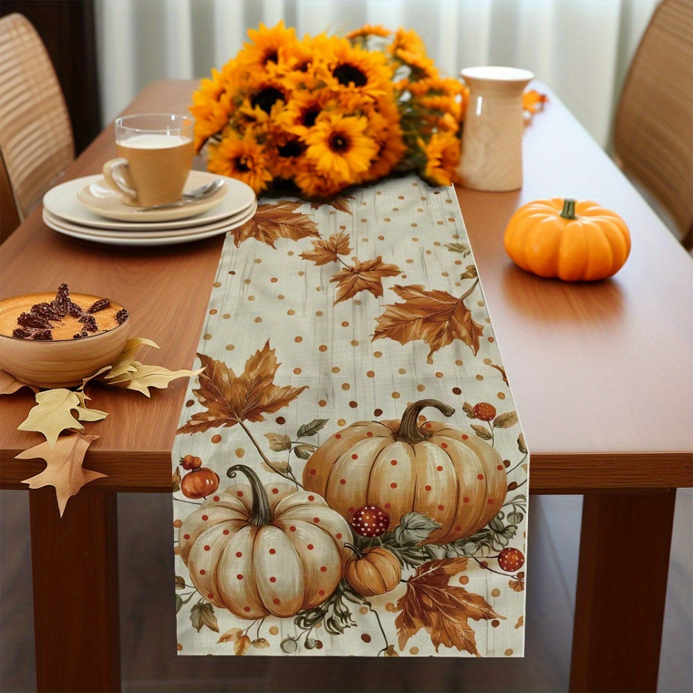 

Autumn Pumpkin Maple Leaf Table Runner - 13x72 Inches - Perfect For , Home, Room, And Holiday Decor