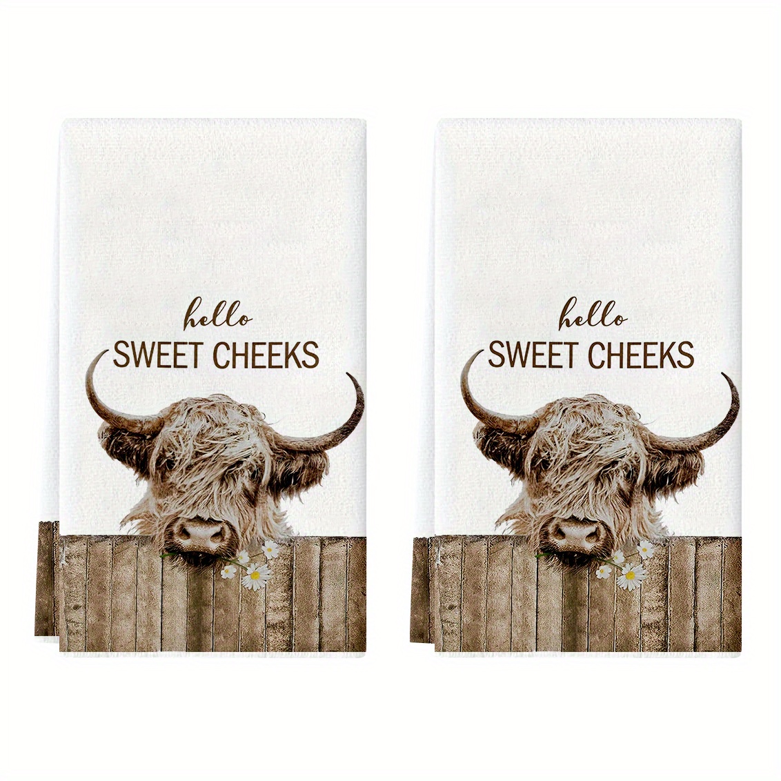 

2-pack Vintage Highland Cow Hand Towels - Cartoon-themed Polyester Kitchen/dish Cloths, Knit Fabric, Patterned, Oblong Shape, Hand Wash Only, Farmhouse Decorative Towels 16x24 Inches