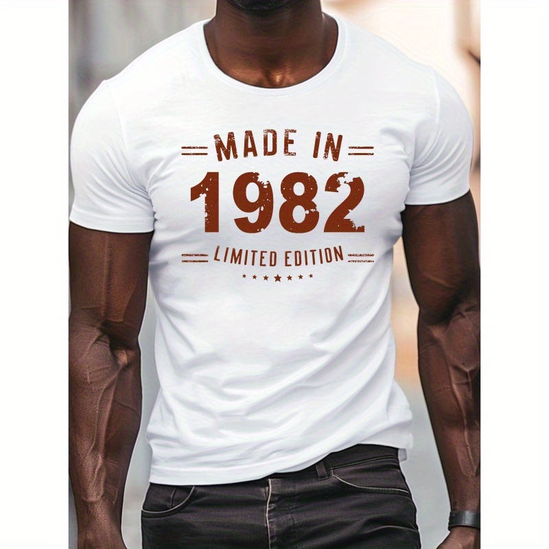 

Men's 1982 Vintage Print T-shirt - Casual Crew Neck, Short Sleeve, Lightweight & Comfy For Summer