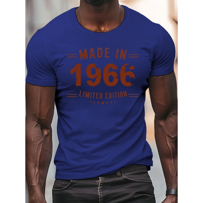 

1966 Print, Men's Round Crew Neck Short Sleeve Tee, Casual T-shirtcasual Comfy Lightweight Top For Summer