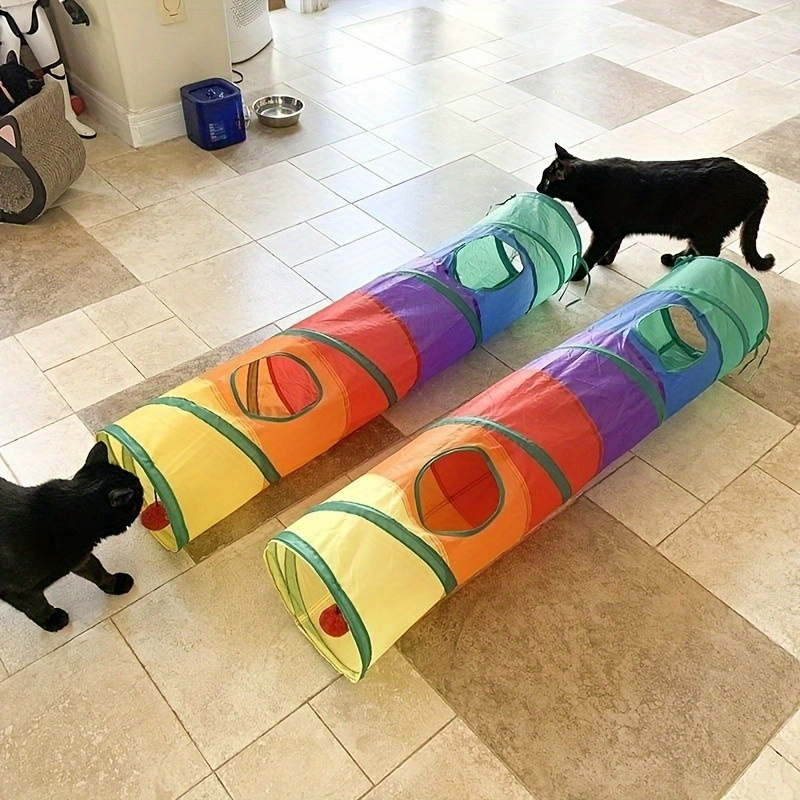 

Extra-long Collapsible Cat Tunnel With Play Ball - Interactive Indoor Pet Toy For Cats, Polyester Hideaway & Play Tube