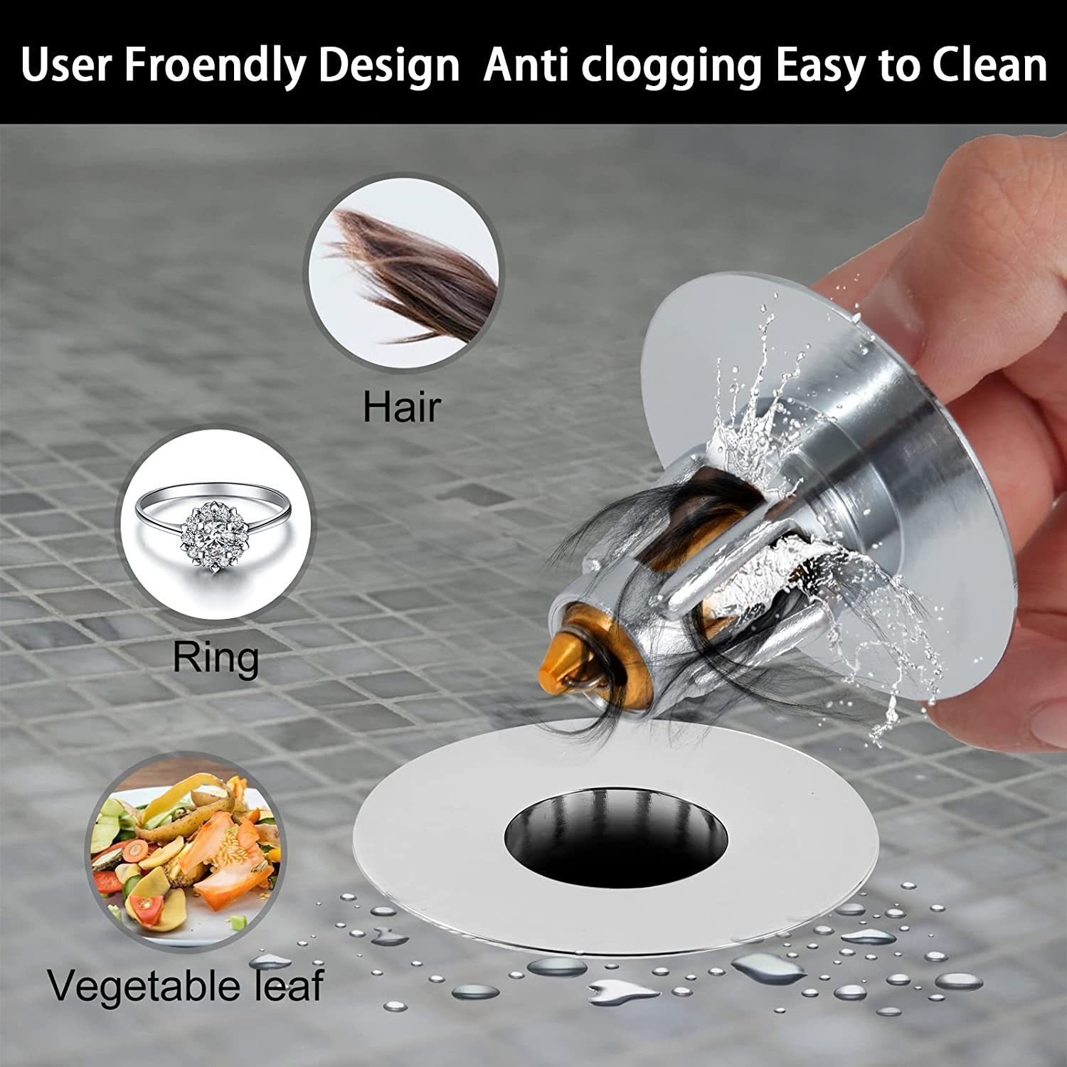 1pc universal bathroom sink stopper for 1 06 1 80 basin drain holes basin   up drain filter without overflow with basket hair catcher details 3