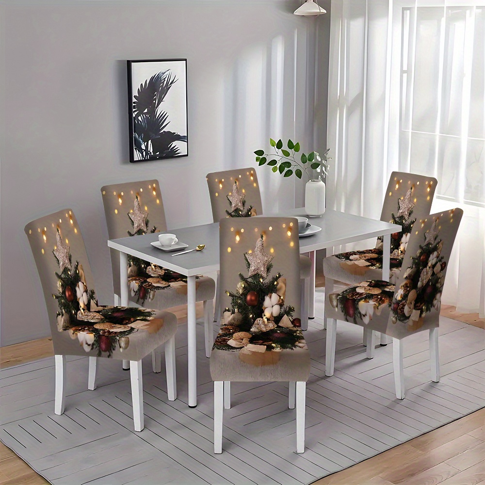 

4pcs Set: Dining Chair Covers With Cushion Slips - Washable Polyester, Stitch Closure - Perfect For Home Decor & Parties