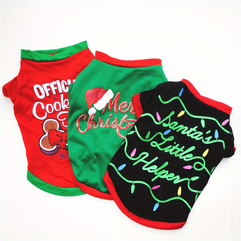 TEMU Ensemble de vêtements de Noël pour chien et chat, 3 pièces, comprenant un gilet de Noël avec le Père Noël, un t-shirt amusant pour fête de Noël,