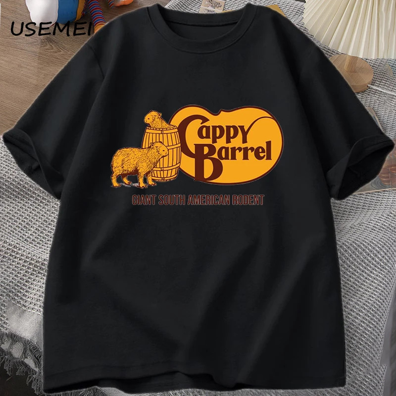 

Barrel Capybara T-shirt Men Summer Cotton Short Sleeve Casual Graphic Tee Shirt Men's Clothes Streetwear 90s T Shirts Top