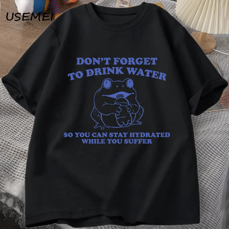 

Stay Hydrated While You Suffer T-shirt Vintage Style Funny Frog Graphic Tee Summer Cotton Short Sleeve T-shirts Oversized Tees