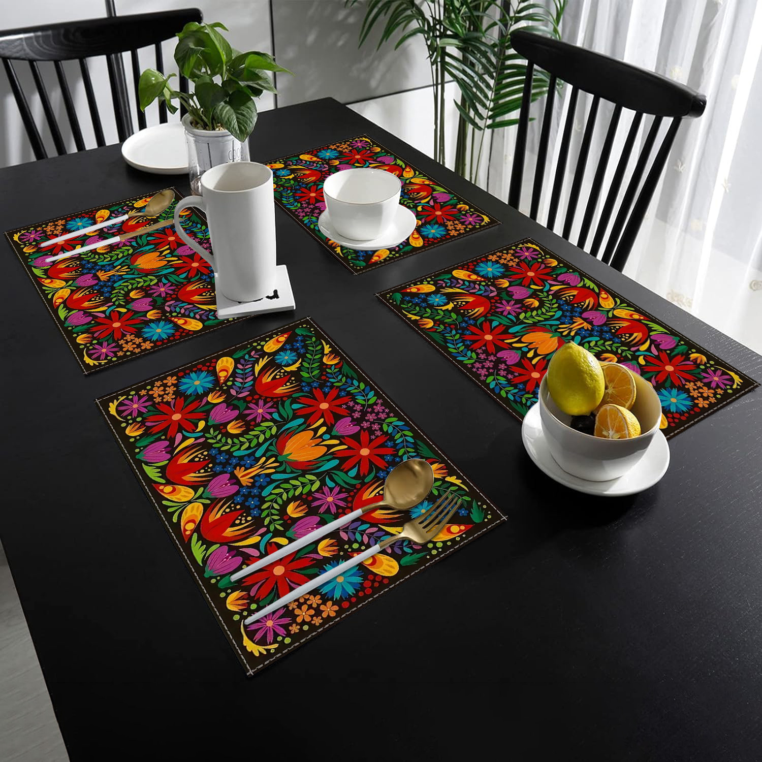 

4/ 6pcs 100% Polyester, , Mexican Placemats For Dining Table, Decoration, Decoration Table , Decoration