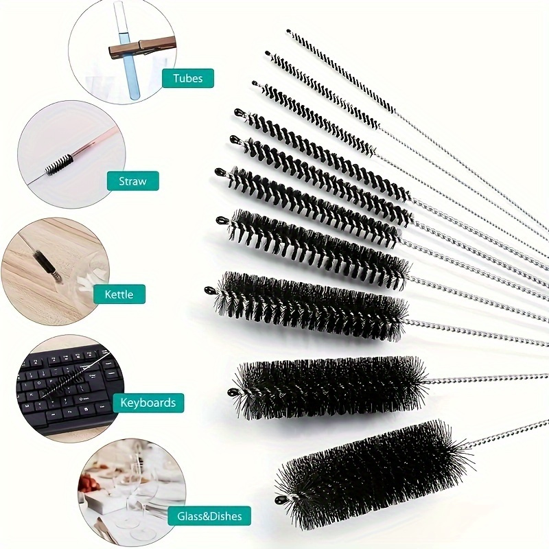 

10pcs Cleaning Brushes Set With Stainless Steel Bristles - Ideal For Kitchen, Electronics, And Glassware - Features Straw, Kettle, Keyboard, And Dish Scrubbers