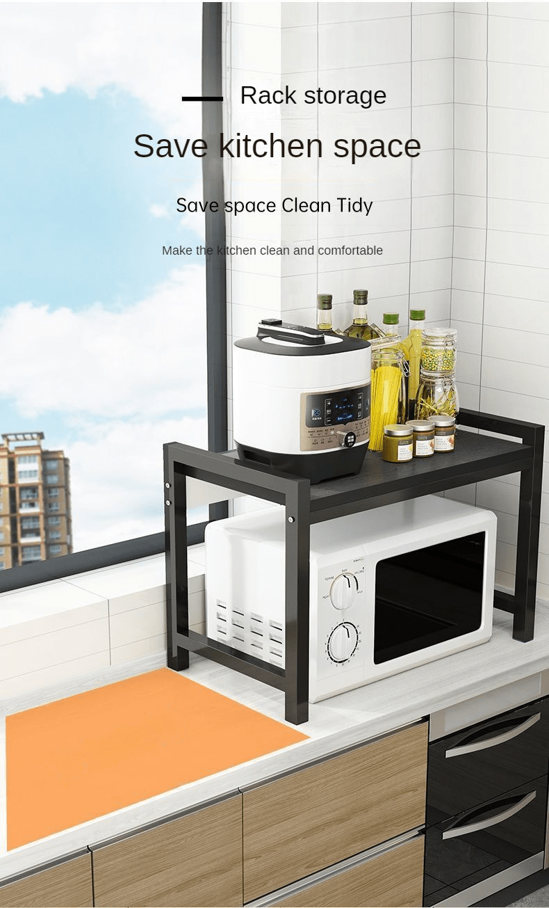 1pc multifunctional kitchen storage rack microwave stand with 2 3 layers household solid hardwood and metal shelving unit for oven spice organizer without electricity required details 0