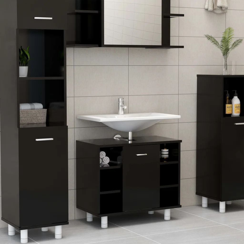 

Bathroom Cabinet Black 60x32x53.5 Cm Wood Material