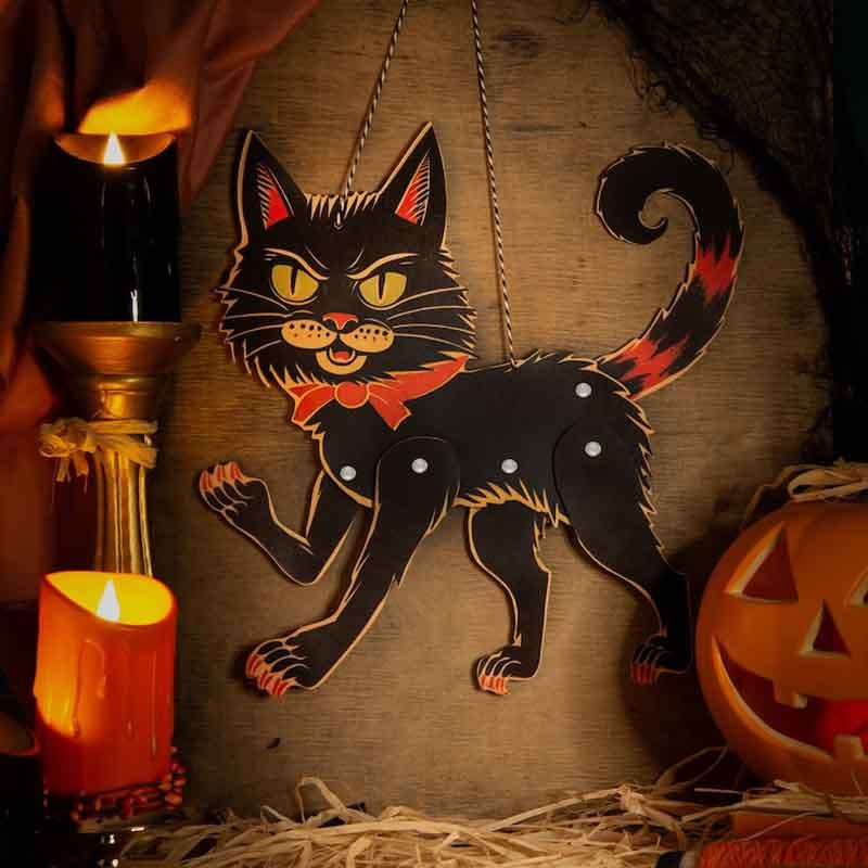 

Vintage-style Wooden Cat Hanging Ornament - & Fall Decor, Laser-cut Design
