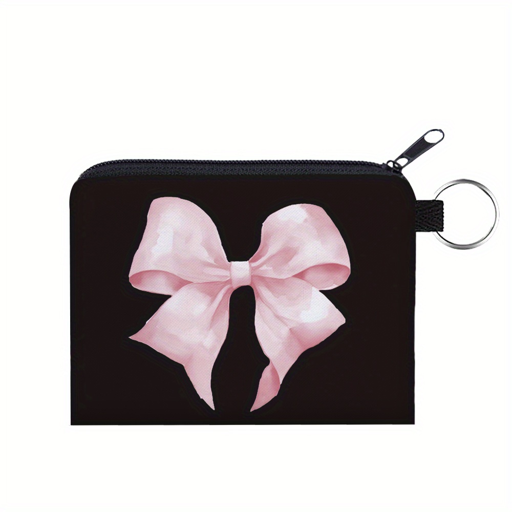 

Chic 3d Bow Print Polyester Coin Purse - Waterproof, Multi-functional With Key & Card Holder, Earphone Pocket - Perfect Gift For Her