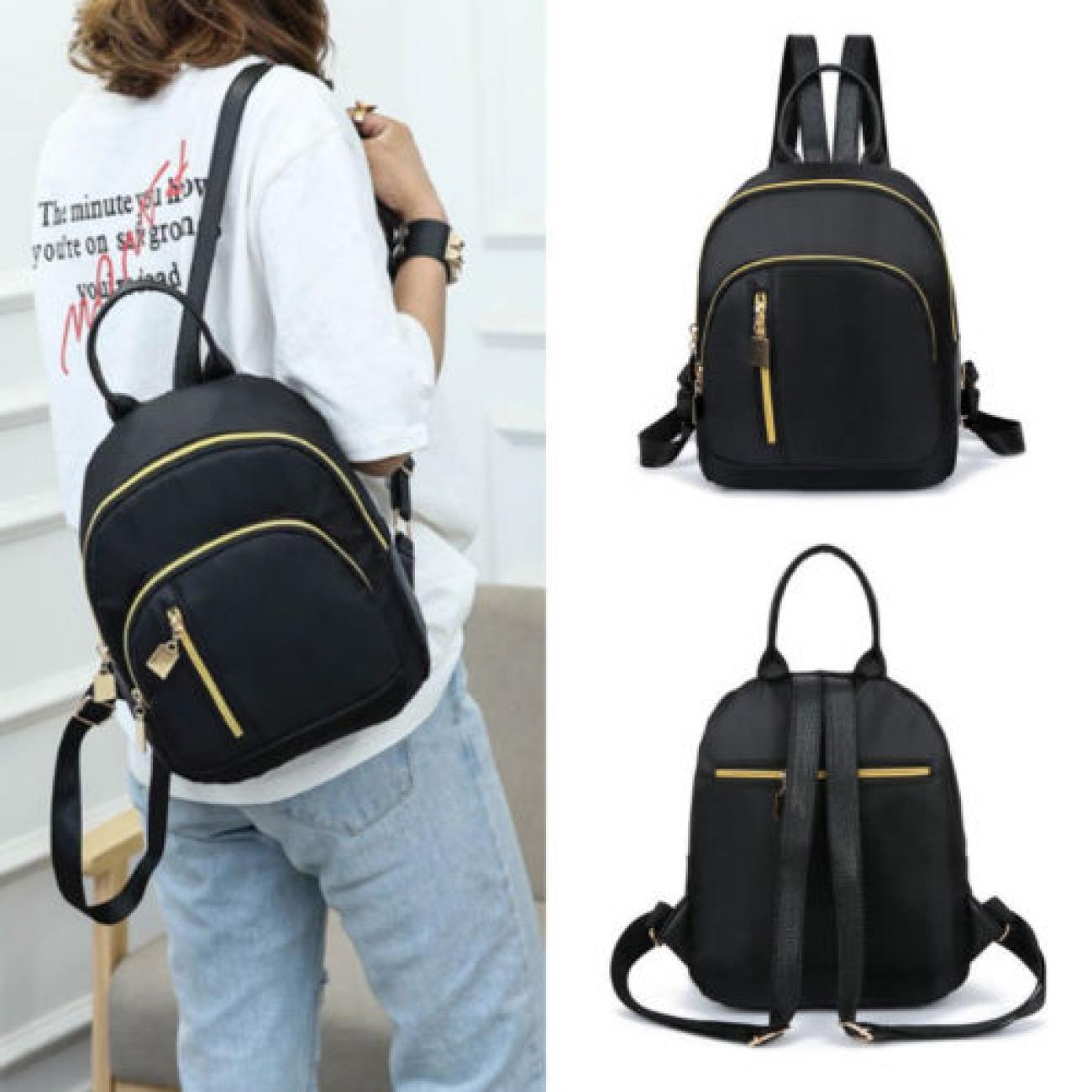 

Chic Black And Golden Large Capacity Fashion Backpack - Polyester, Multi-compartment With Zip Closure, Ideal For Travel & Everyday Use