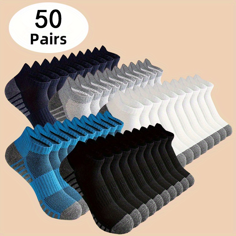 

50pcs Men's Breathable Low-cut Socks - Moisture-wicking, Polyester For All