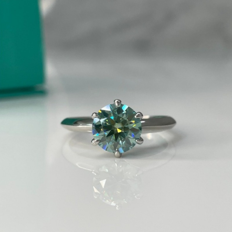 1.25CT Green Moissanite Solitaire Ring Sterling Silver 925 Engagement Ring