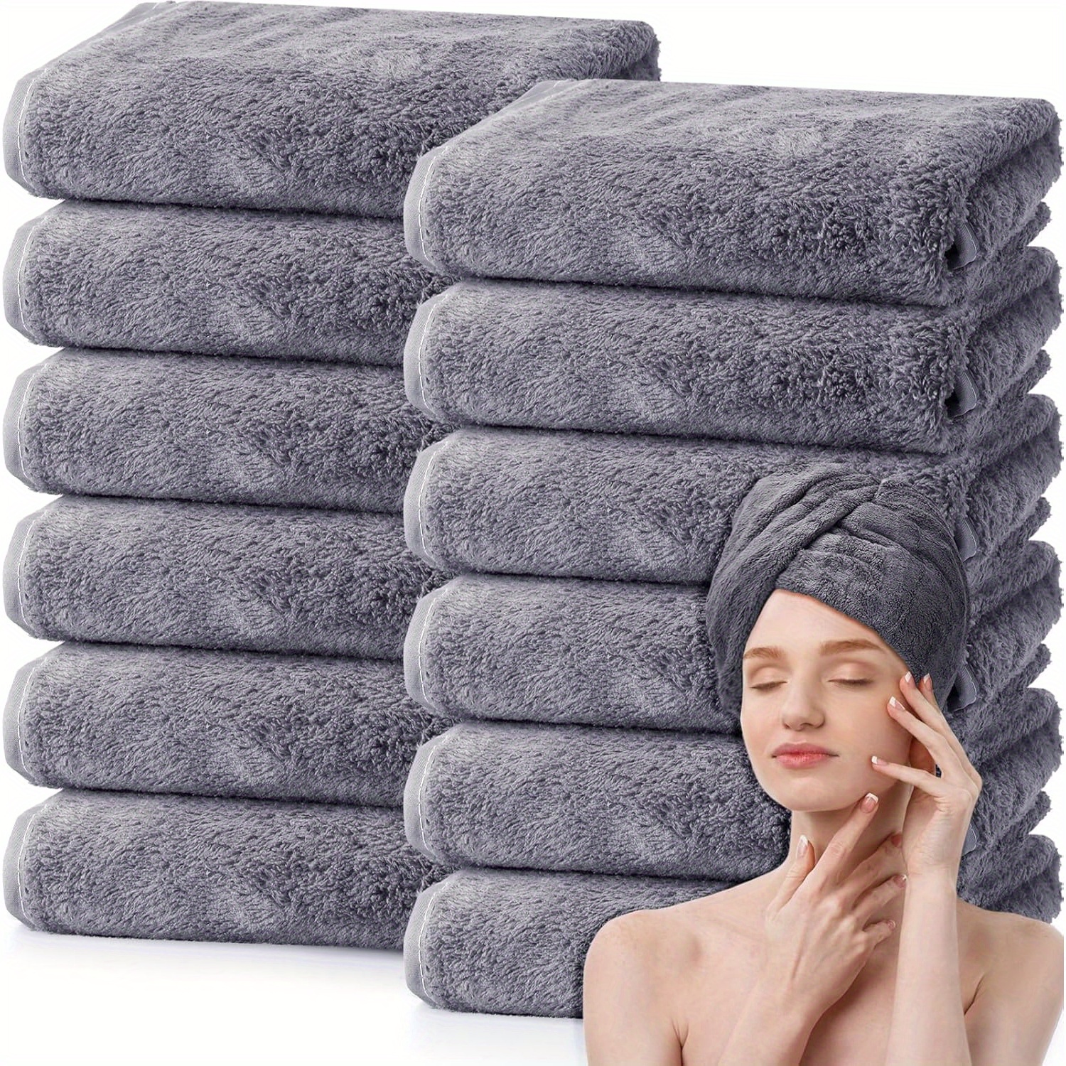 

6/12pcs Ultra Absorbent Gray Hand Towels 14x29 Inches - Quick Dry, Soft Polyester For Bathroom, Gym, Yoga & Spa Use