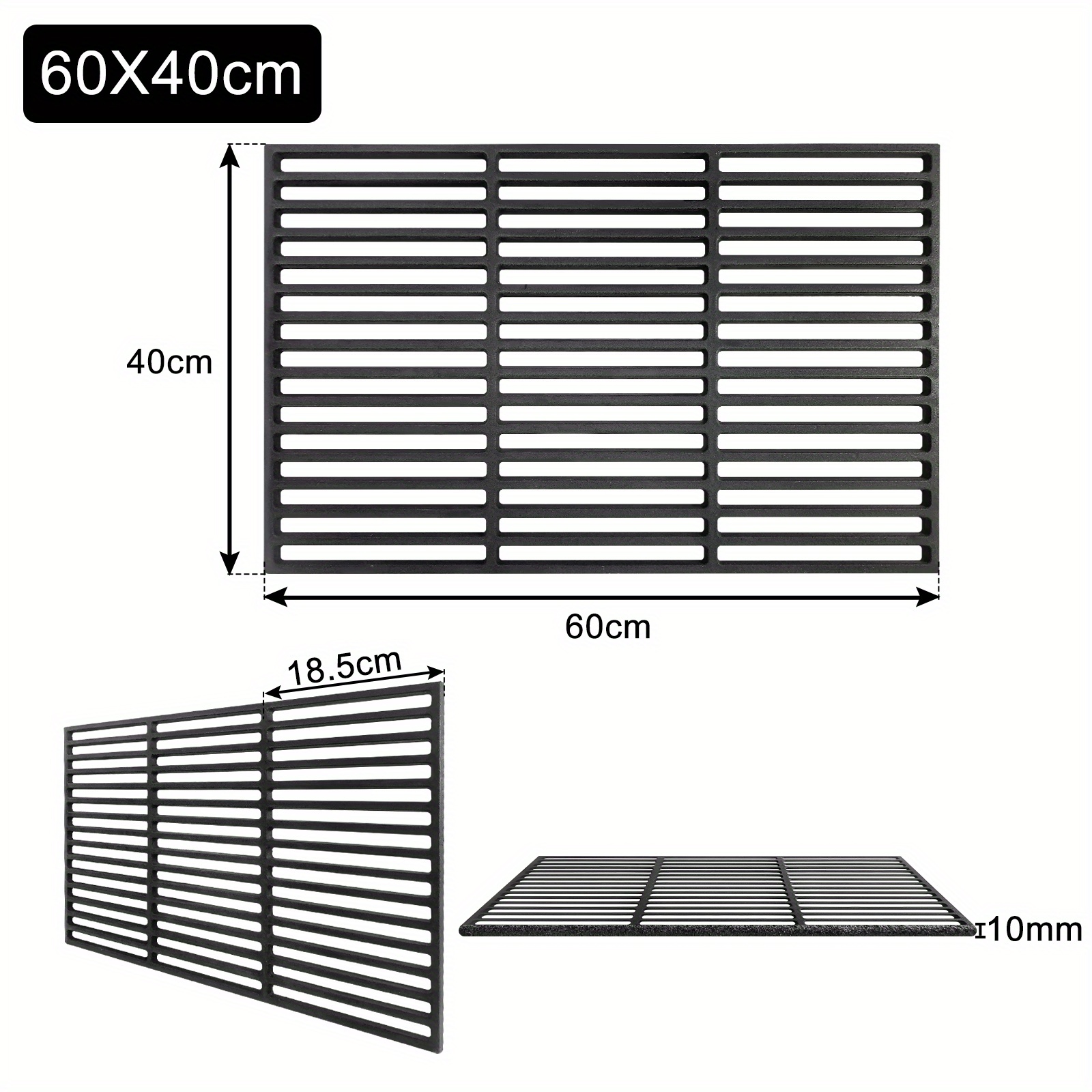 TEMU Cast Iron Grill Grate, Square Grill Grate, Cast Iron Grate, Enamelled Grill Grill Attachment For Charcoal Grill, Gas Grill, Black