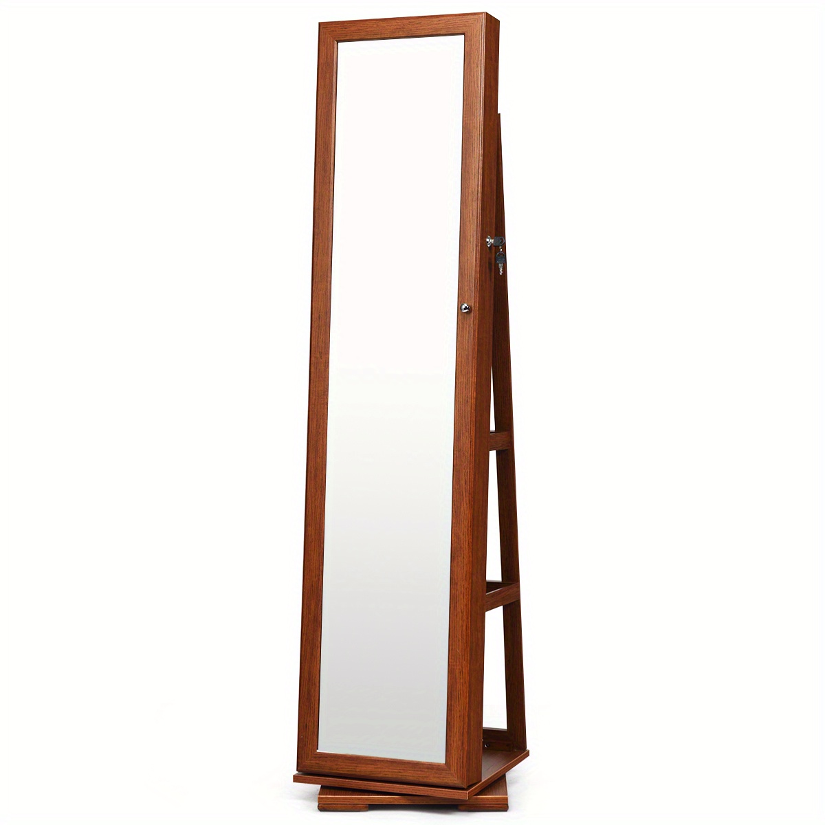 Image of 2 In 1 Jewelry Cabinet & Ladder Shelf With Full-length Mirror And Small Makeup Mirror, Jewelry Mirror Cabinet Lockable And Rotatable, Standing Jewelry Shelf (light Brown)