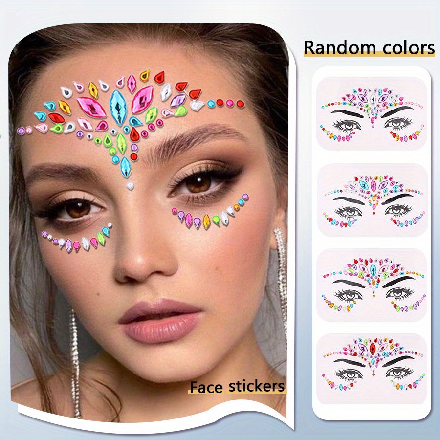 

5pcs Vibrant Face Stickers - Random Colors, Oval For Party, Bar, Graduation, Prom & Festive Makeup Decoration, Dress Up Stickers