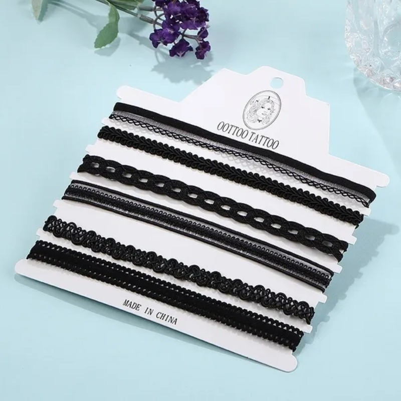 

6pcs (without Card) Valentines Day Gifts, Lace Choker Necklace, Charm Lace Hollow Black Clavicle Chain Necklace Choker Chunky High Women Fashion Jewelry