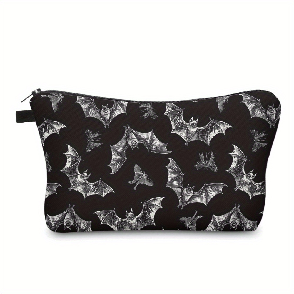 

Halloween Bat Print Waterproof Makeup Bag - Cute & Stylish Polyester Cosmetic Pouch For Women, Portable Travel Organizer, Gift