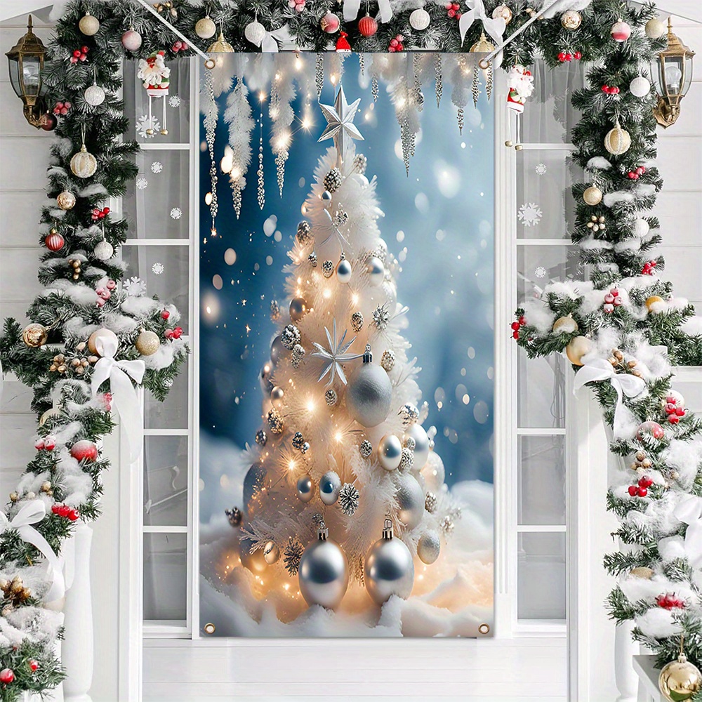 

Merry Christmas Door Banner - Polyester Holiday Decor, Winter Wonderland Scene For Indoor & Outdoor Use, Christmas & New Year's Eve Parties, 71"x12" - Design