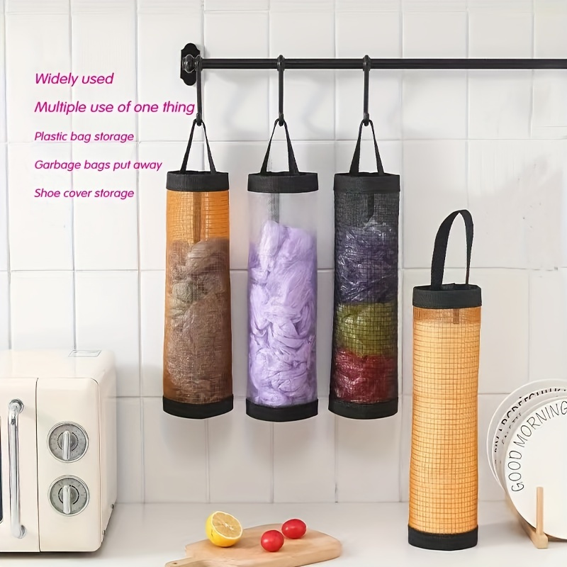 space saving mesh plastic bag holder breathable washable foldable ideal for kitchen organization details 0