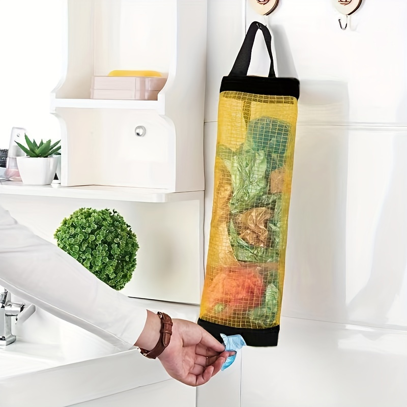 space saving mesh plastic bag holder breathable washable foldable ideal for kitchen organization details 3