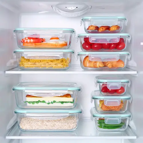 밀폐식 유리 식품 보관 용기 세트 - 식품용 뚜껑이 있는 유리 식사 준비 용기 - 스냅 잠금 뚜껑이 있는 식품 용기 - 전자레인지, 오븐, 냉동, 식기세척기 사용 가능 - 식사 준비용