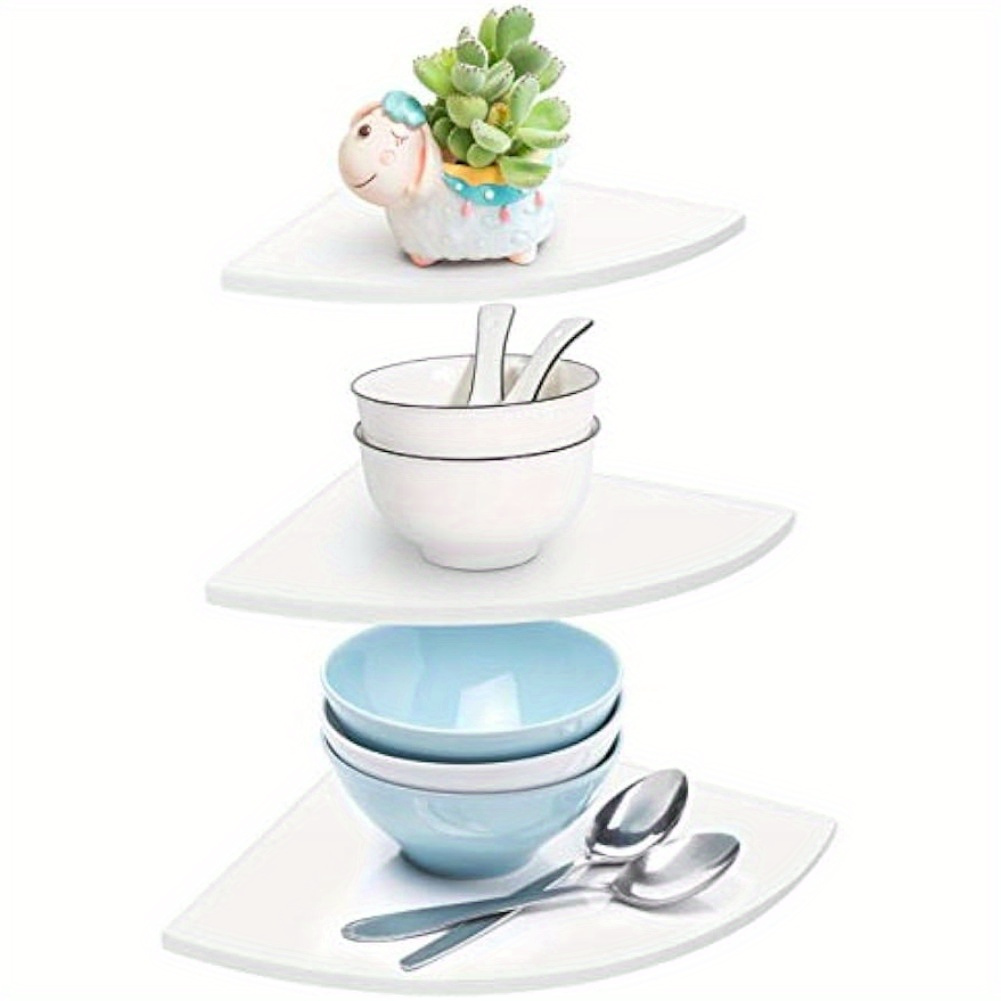 TEMU Wall Hanging Shelf, 3pcs Pvc Corner Wall Shelf, Floating Furniture Shelf, Cd Bookcase, White