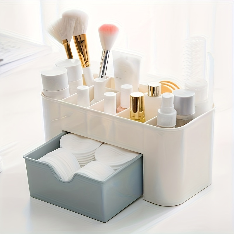 

Freestanding Plastic Makeup Organizer With Drawer - Cosmetic Storage Solution For Skincare, Brushes & Accessories - No Electricity Needed, Lightweight Design - Ideal Holiday Gift