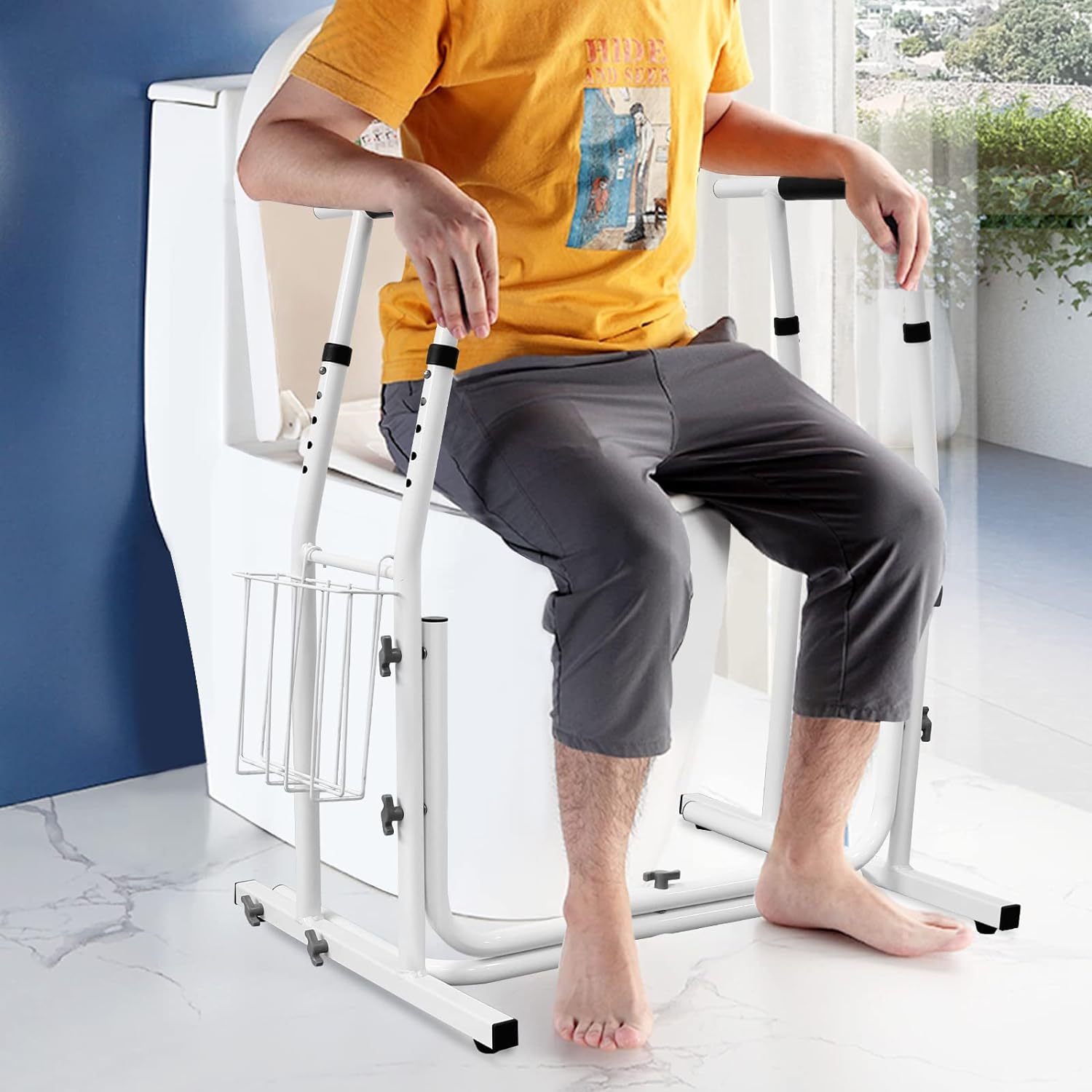Image of Standing Aid, Toilet Frame With Storage Basket, 69-79cm Height-adjustable Toilet Support Frame, Load 200kg, Toilet Support Frame For Seniors, Pregnant Women