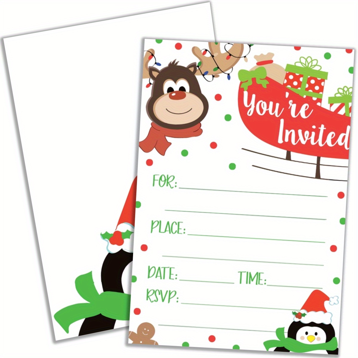 

20pcs Cartoon Christmas Party Invitations With Envelopes - Perfect For Holiday Celebrations, Birthdays & New Year's