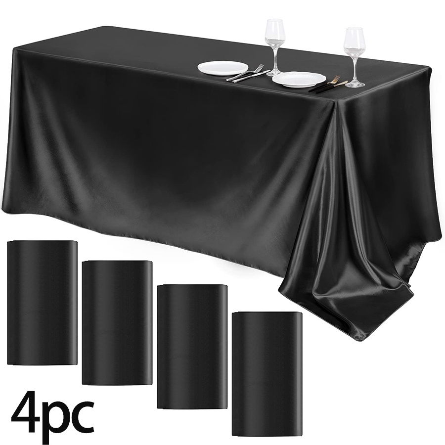 TEMU White, Black, Burgundy, , 4pcs Set Satin Tablecloth, 100% Polyester Covered Satin Tablecloth, Rectangular Shiny Tablecloth, Smooth Fabric Table