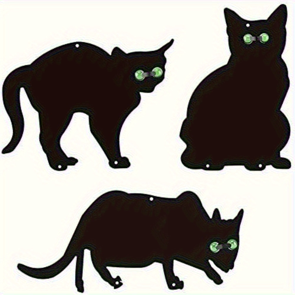 TEMU Scare Cats, 3 X Metal Garden Scarers Cats With Reflective Marble Eyes And Hooks Weatherproof Black Cat Deterrent Pest Bird Rodent Fox Pond Pcs