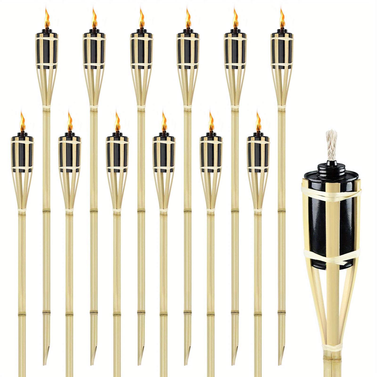 Garden Torches 12 Pieces Oil Torches Made Of Bamboo Torches With Wick 90cm Bamboo Torches Outdoor For Outdoor Garden Decoration, Natural Bamboo Colour