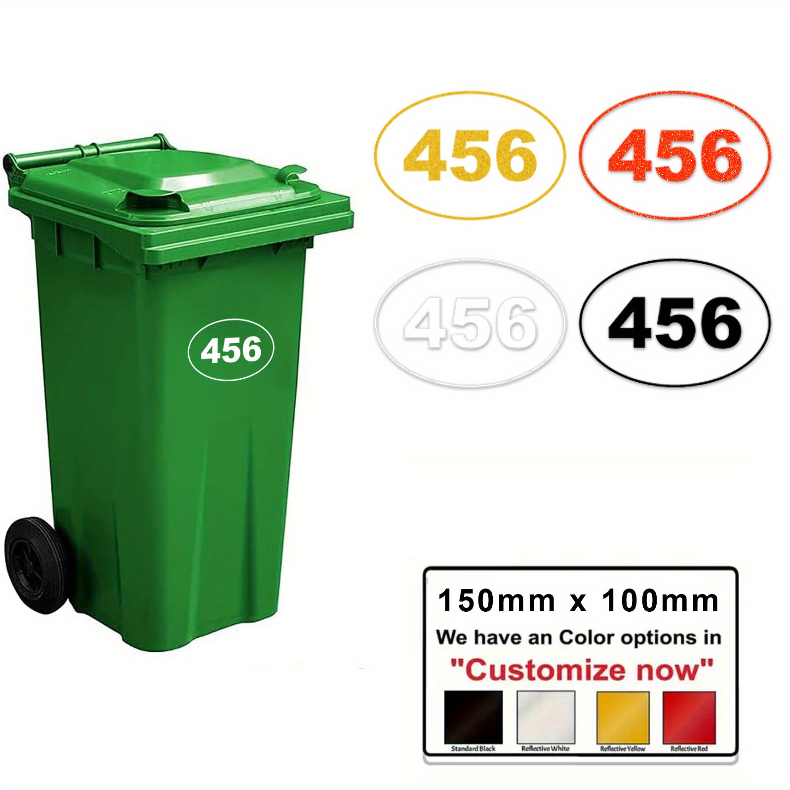 

Custom Multi- Number Digit Stickers For Wheelie Bins - Waterproof, Oval Shape, Vinyl Decals