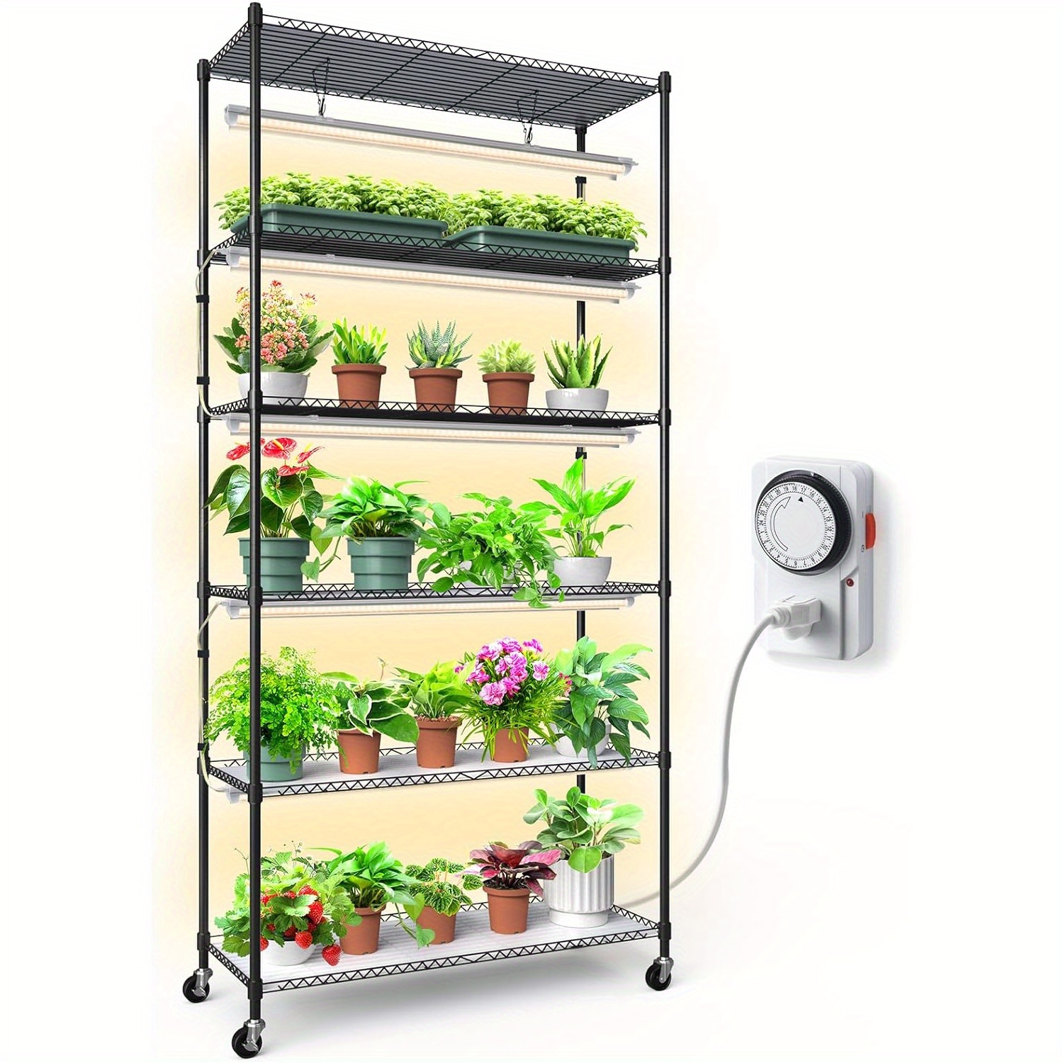 

Plant Stand With Grow Lights, 3ft T8 Full 150w Yellow Led Plant Lights 5 Packs, Indoor Plant Shelf For Multiple Plants With Timer Socket, 6-tier 35.4"x13.8"x70.9