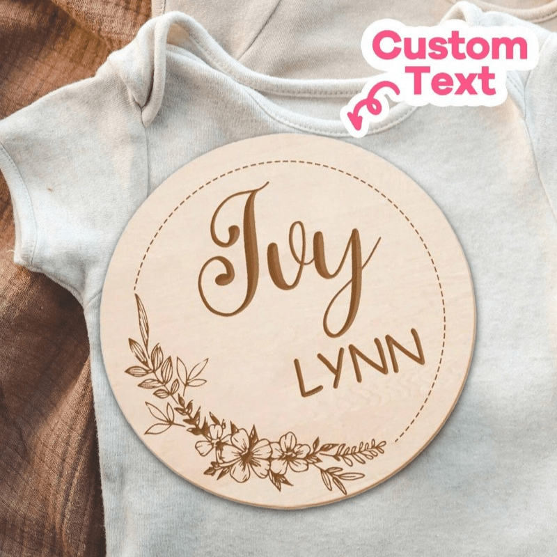 

1pc Personalized Wooden Name Sign - Custom Round Plaque With Optional Footprint, Ideal For Nursery Decor & Photo Props, Unique Shower Gift